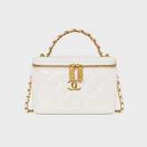 Luxury White CC Quilted Makeup Bag