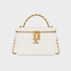 Luxury White CC Quilted Makeup Bag