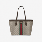Brown Leather GG Stripe Shopper Bag