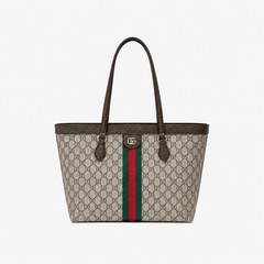 Brown Leather GG Stripe Shopper Bag