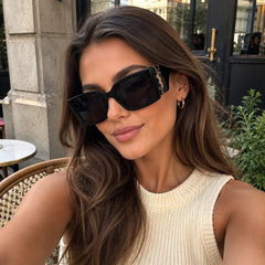 Oversized Black YL Gold Accent Sunglasses