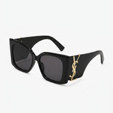 Oversized Black YL Gold Accent Sunglasses