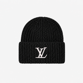 Black Monogram Ribbed Knit Beanie