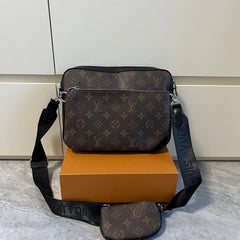Leather Monogram Messenger Crossbody Bag