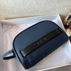 Navy Blue Leather Mini Cosmetic Bag
