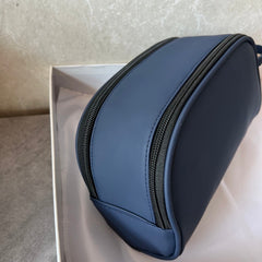 Navy Blue Leather Mini Cosmetic Bag