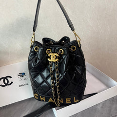 Black Leather CC Bucket Shoulder Bag