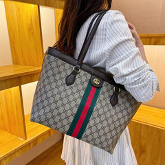 Brown Leather GG Stripe Shopper Bag