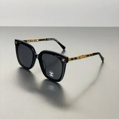 Oversized Black CC Gold Detai Sunglasses