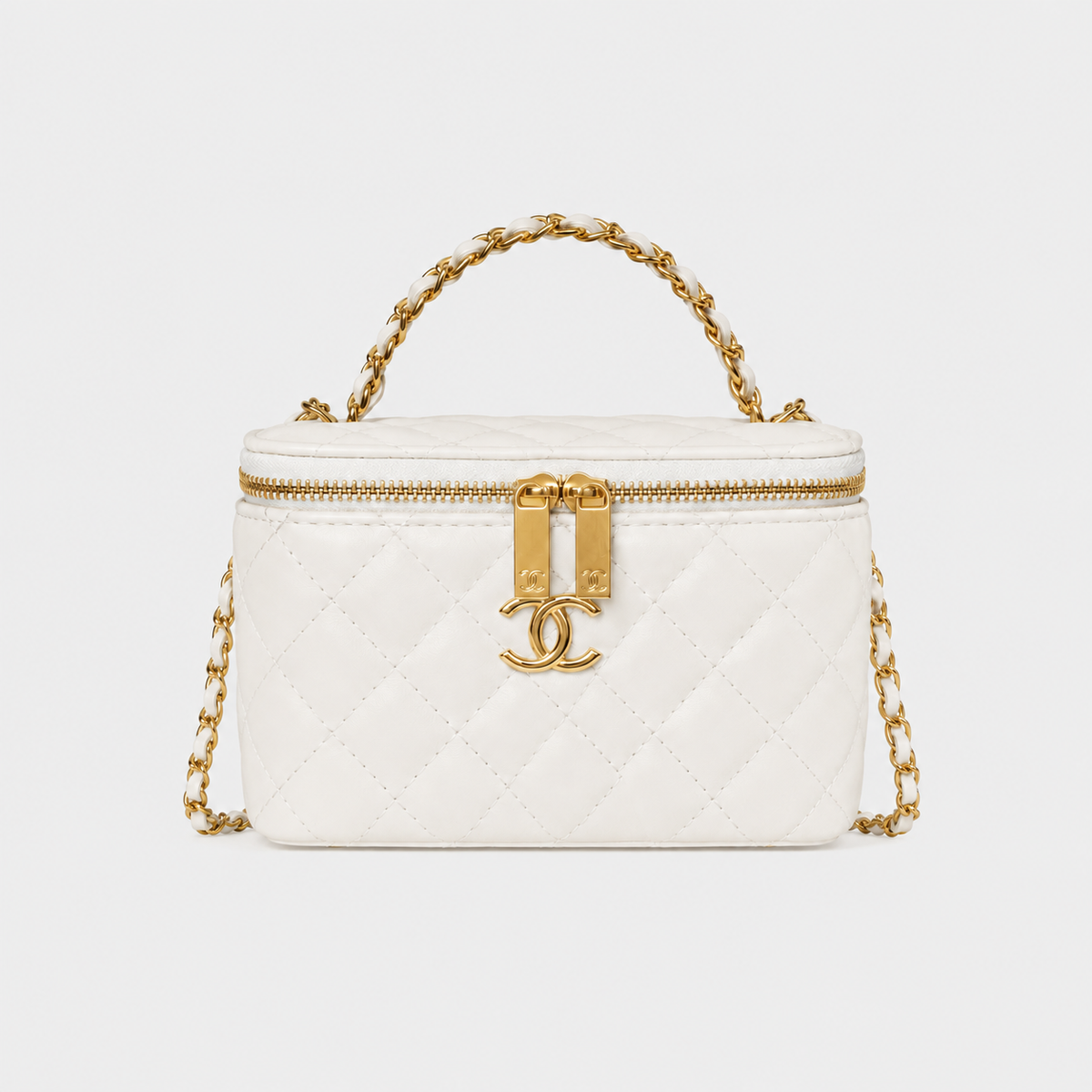 Luxury White CC Quilted Makeup Bag