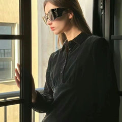 Oversized Black YL Gold Accent Sunglasses