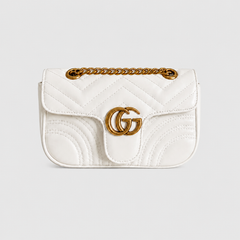 White GG Leather Flap Chain Bag