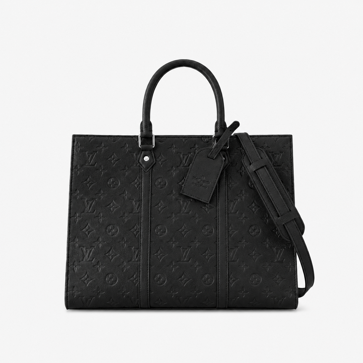 Black Monogram Leather  Tote Bag