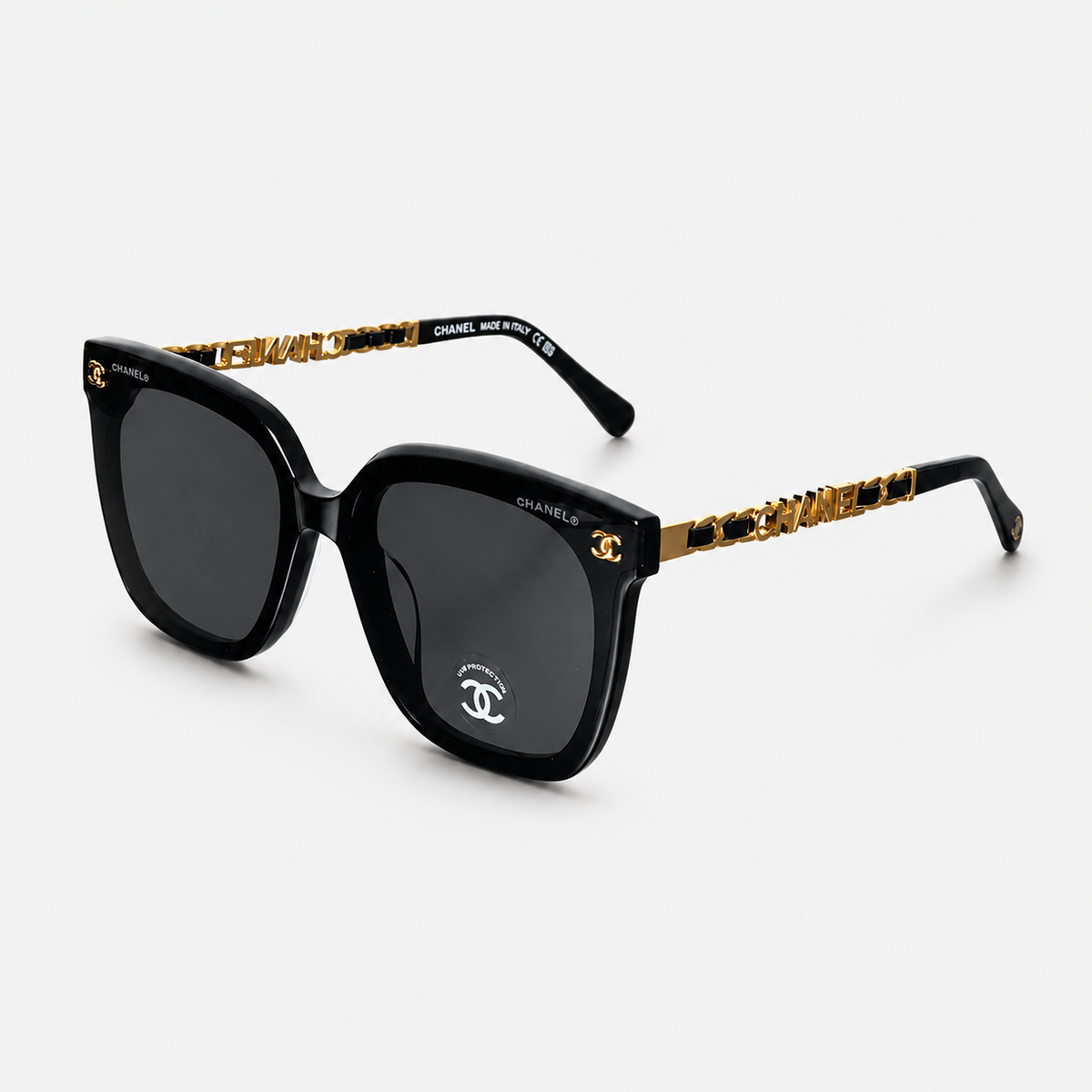 Oversized Black CC Gold Detai Sunglasses