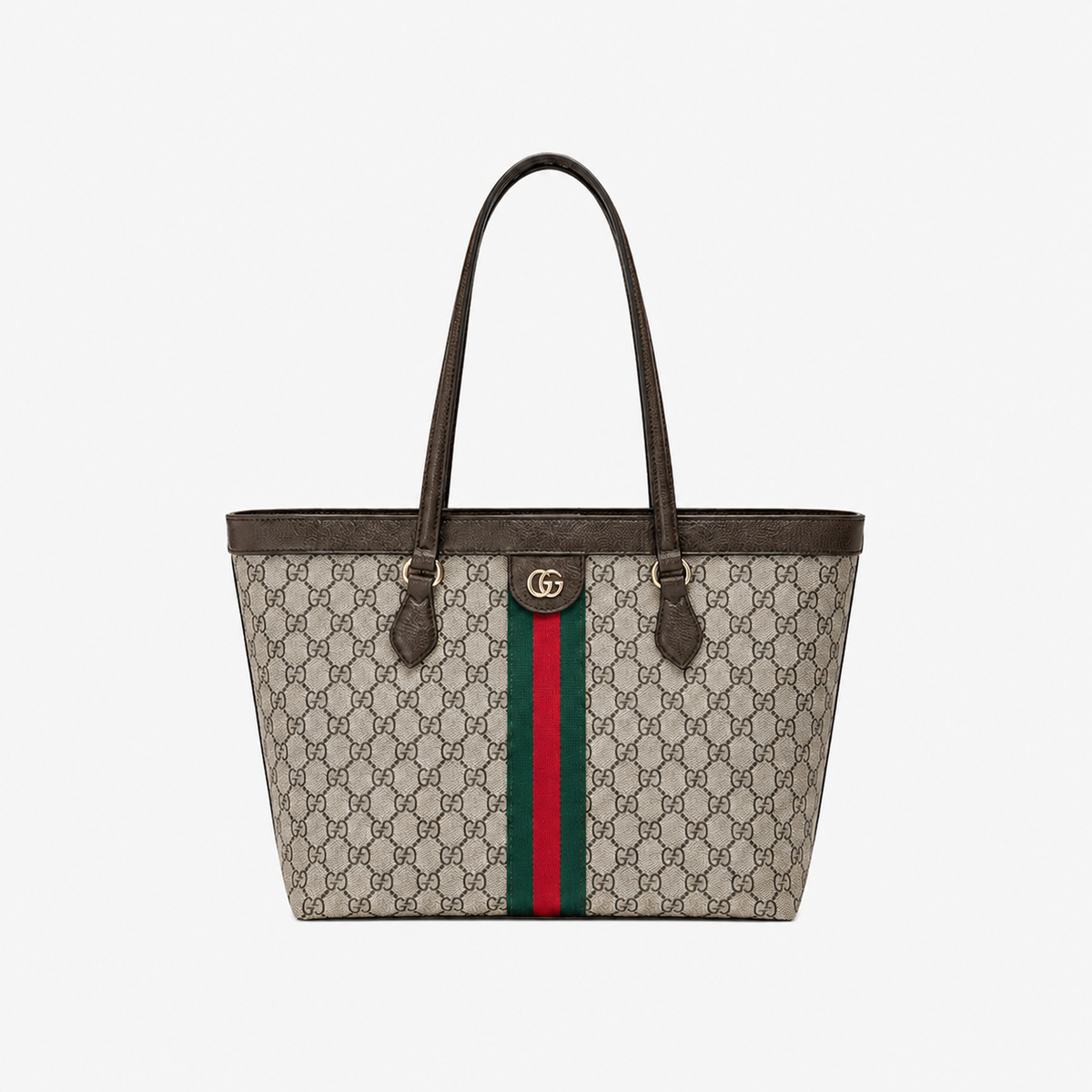 Brown Leather GG Stripe Shopper Bag