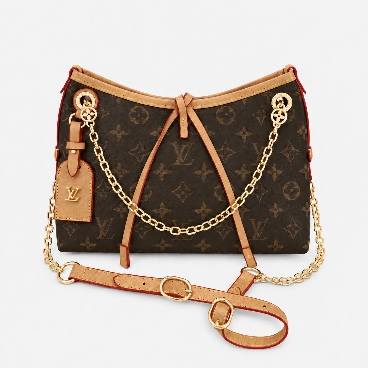 Leather Trim Chain Hobo Bag
