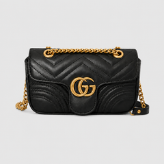 Black GG Leather Flap Chain Bag
