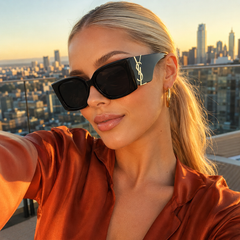 Oversized Black YL Gold Accent Sunglasses