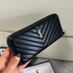 Black Leather Chevron YL Wallet