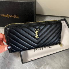 Black Leather Chevron YL Wallet
