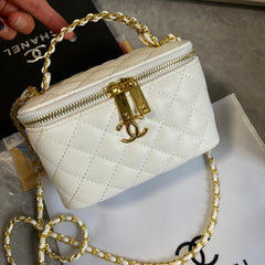 Luxury White CC Quilted Makeup Bag