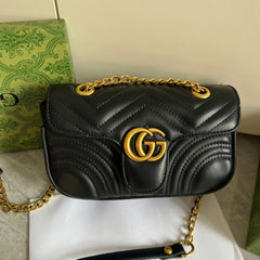 Black GG Leather Flap Chain Bag