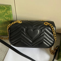 Black GG Leather Flap Chain Bag
