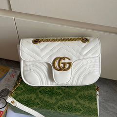 White GG Leather Flap Chain Bag