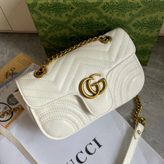 White GG Leather Flap Chain Bag