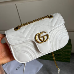 White GG Leather Flap Chain Bag
