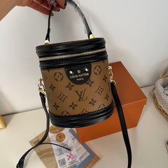 Structured Leather Monogram Bucket Bag