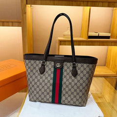 Brown Leather GG Stripe Shopper Bag