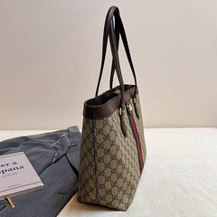 Brown Leather GG Stripe Shopper Bag